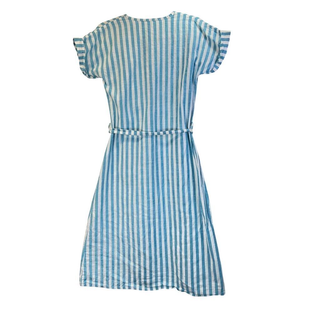 Poleren Womens S Teal/White Stripe Button Down Casual/Summer Office Wear Dress - Picture 2 of 7